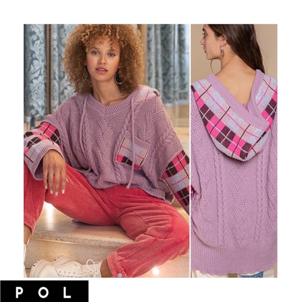 Pol Slouchy Cable Knit Pink Purple Sweater